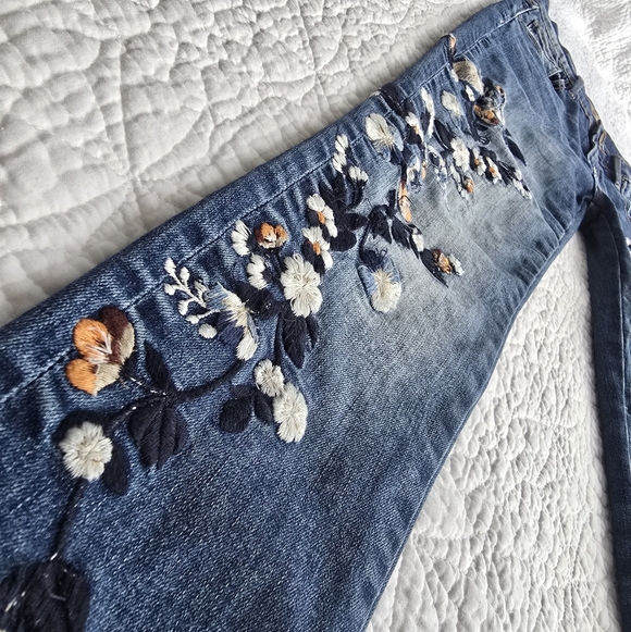 Driftwood Jackie Mid Rise Skinny Embroidered Bird Blue Jeans Size 25 - Picture 5 of 15